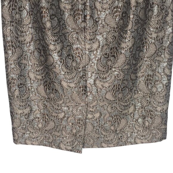 Ann Taylor Silver Paisley Print Jacquard Pencil Skirt Sz 10 Knee Length Slit - Picture 5 of 10